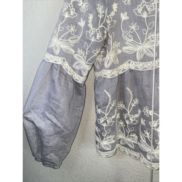 Moon River Boho Peasant floral Blouse Balloon Sleeve Embroidery M Praire lagen - Picture 4 of 9
